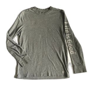 LIFE IS GOOD Crusher Tee T- Shirt Arm Logo Long Sleeves Mens Medium Heather Gray